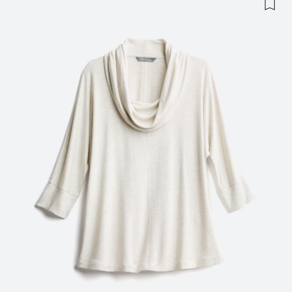 Grants French Terry Cow Neck Knit Top. Beige.